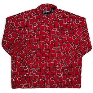Vintage PELLE PELLE Marc Buchanan Men's Geometric Shirt 2XL Red 90s Hip Hop AOP
